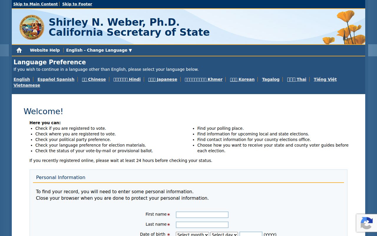 Wildomar people search California voter status lookup
