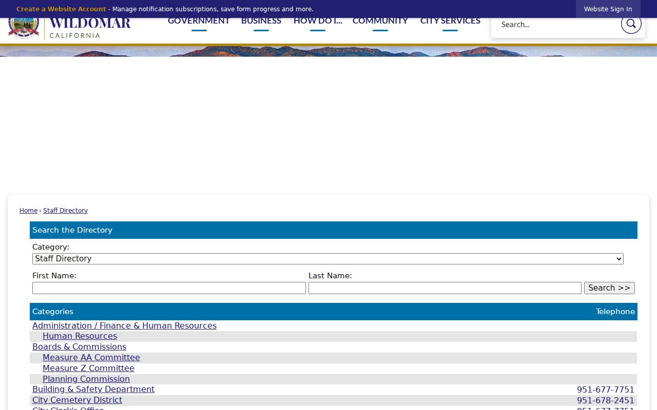 Wildomar people search city staff directory