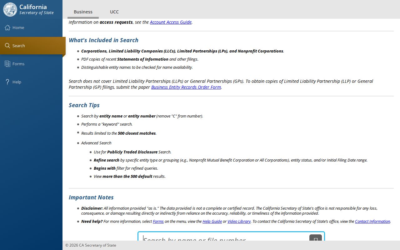 Wildomar public records California bizfile business search
