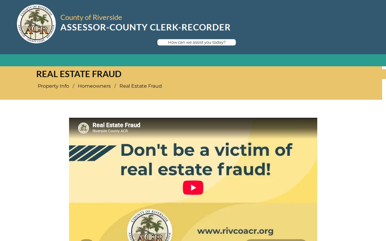 Wildomar public records Riverside real estate fraud notice