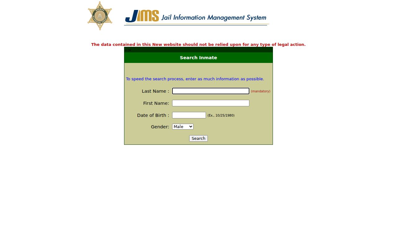 Wildomar public records Riverside Sheriff inmate information search