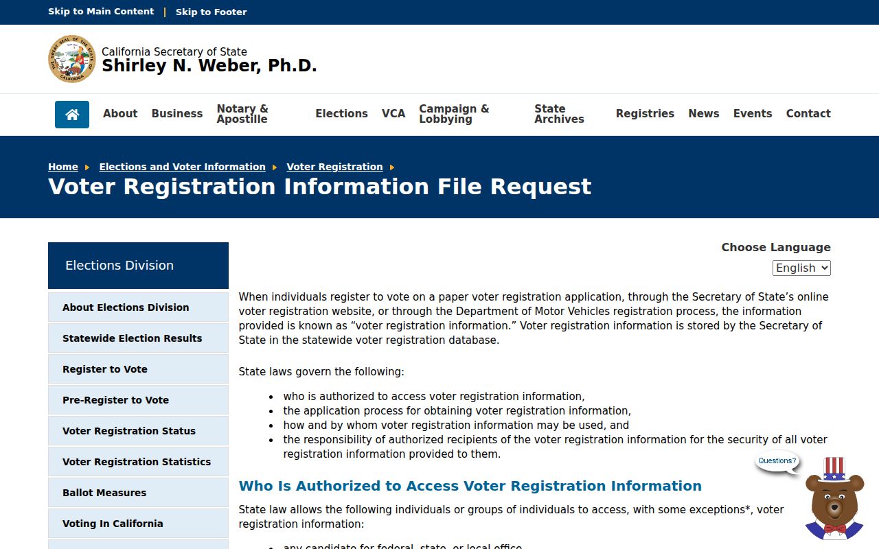 Wildomar voter registration records file request through California